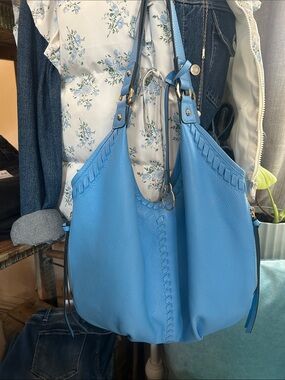 Lodis Sky Blue Leather Shoulder Bag with Braided Trim